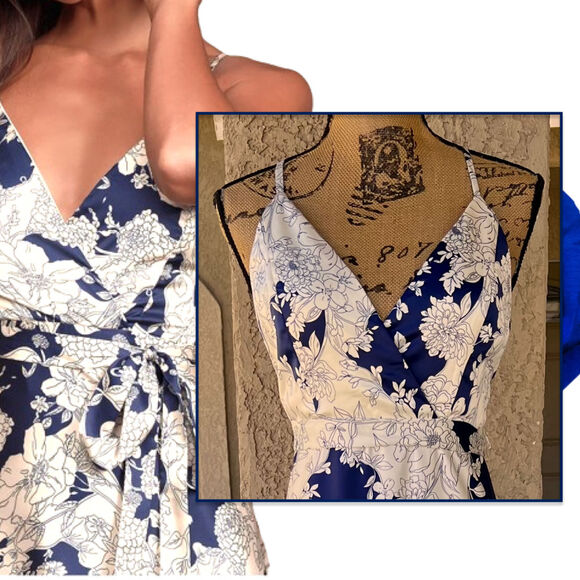 Lulu's Navy and Cream Floral Maxi Dress - Picture 2 of 15